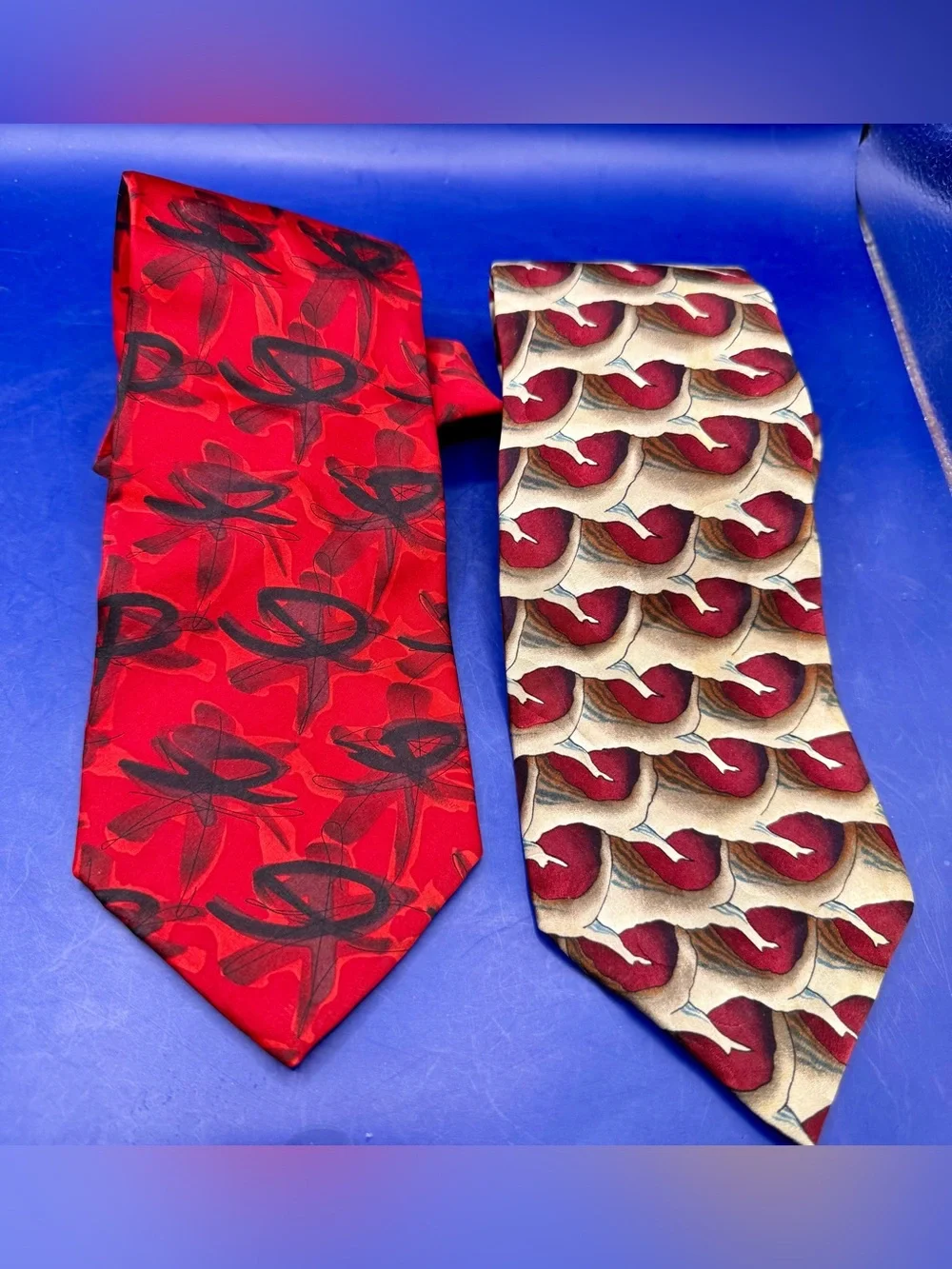 J Garcia Lot of 2 Silk Ties Red Abstract & Scales Coll 15